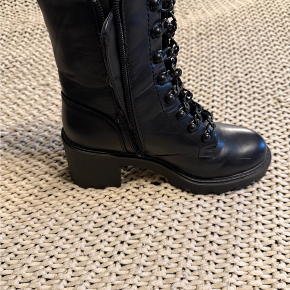 Black Combat Chain Lace Up Boots - Picture 6 of 7